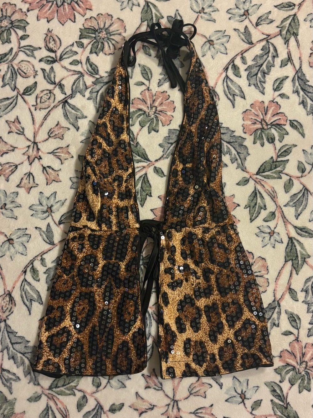 Sequin Leopard Halter Top